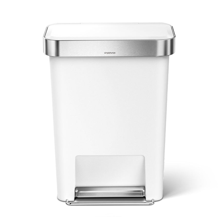 45L plastic rectangular step can with liner pocket - white - front view image