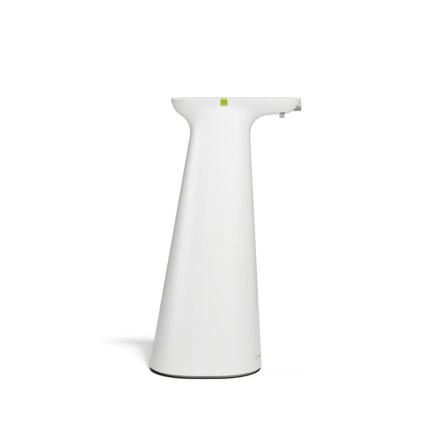 Side view of Simplehuman Sensor Spray in White, touch-free operation, automatic disinfectant spray dispenser