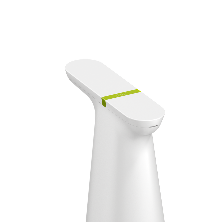 Detail view of Simplehuman White Sensor Spray top panel, highlighting the Multi spray mode switch.