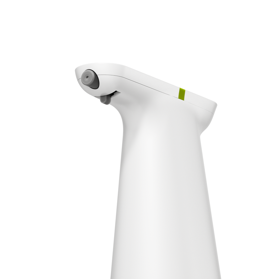 Detail view of Simplehuman White Sensor Spray nozzle, showing touch-free automatic spray mechanism