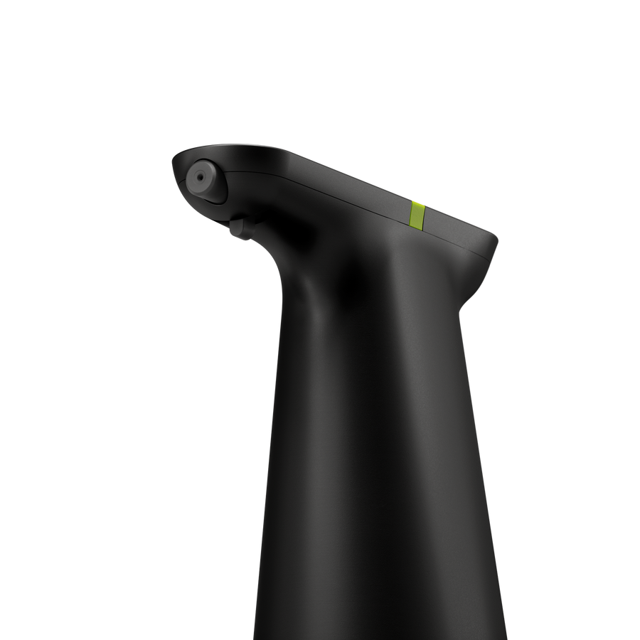 Detail view of Simplehuman Matte Black Sensor Spray nozzle and sensor for touch-free operation.